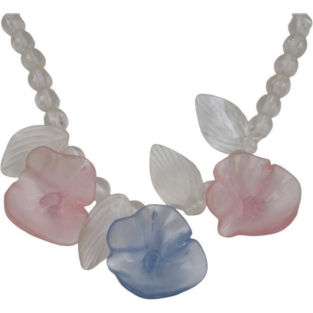 Vintage 80s Frosted Acrylic Hibiscus Necklace Pastel Tiki Statement 18”